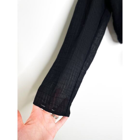 Zara Black Sheer Gauze Long Sleeve Tie Front Crop Top Small V Neck - Picture 5 of 9